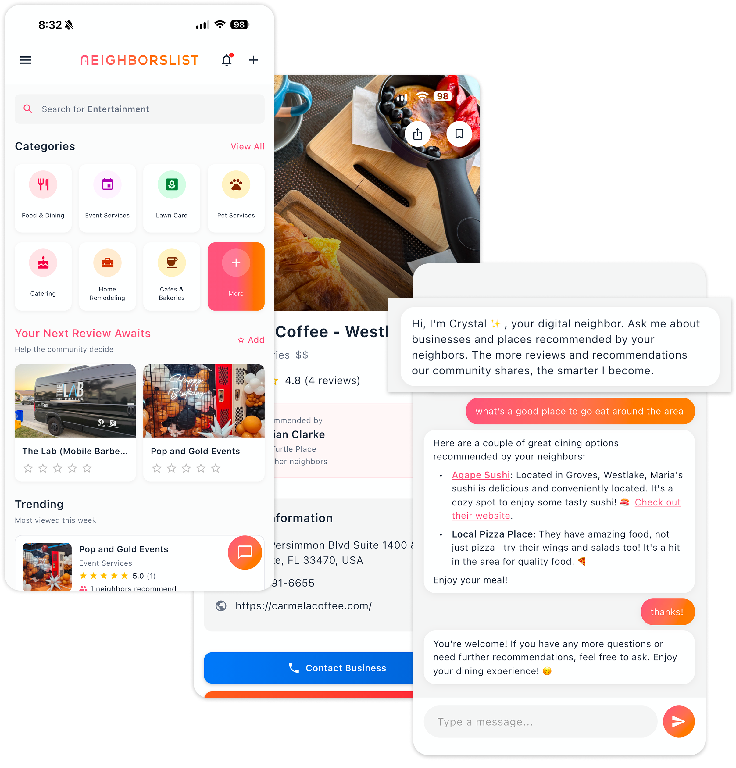 NeighborsList app with local recommendations and Crystal, your digital neighbor